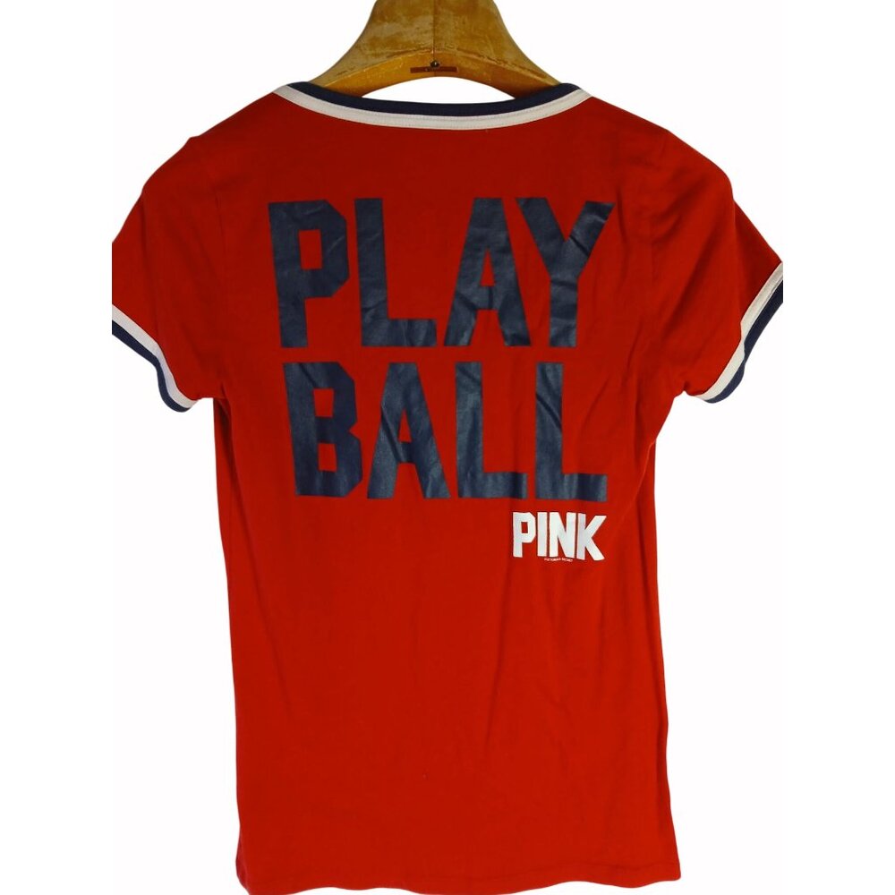 Victorias Secret Pink Red Sox V Neck T Shirt L Boston Play Ball Red Blue White - Picture 6 of 15